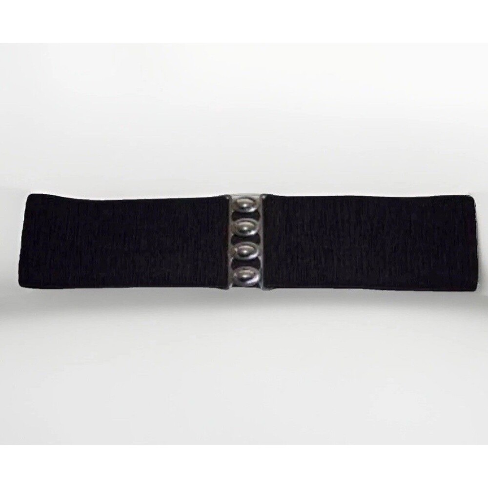 Women’s Stretch Belt Black Silver Interlocking Buckle Classic Whimsigoth Cosplay